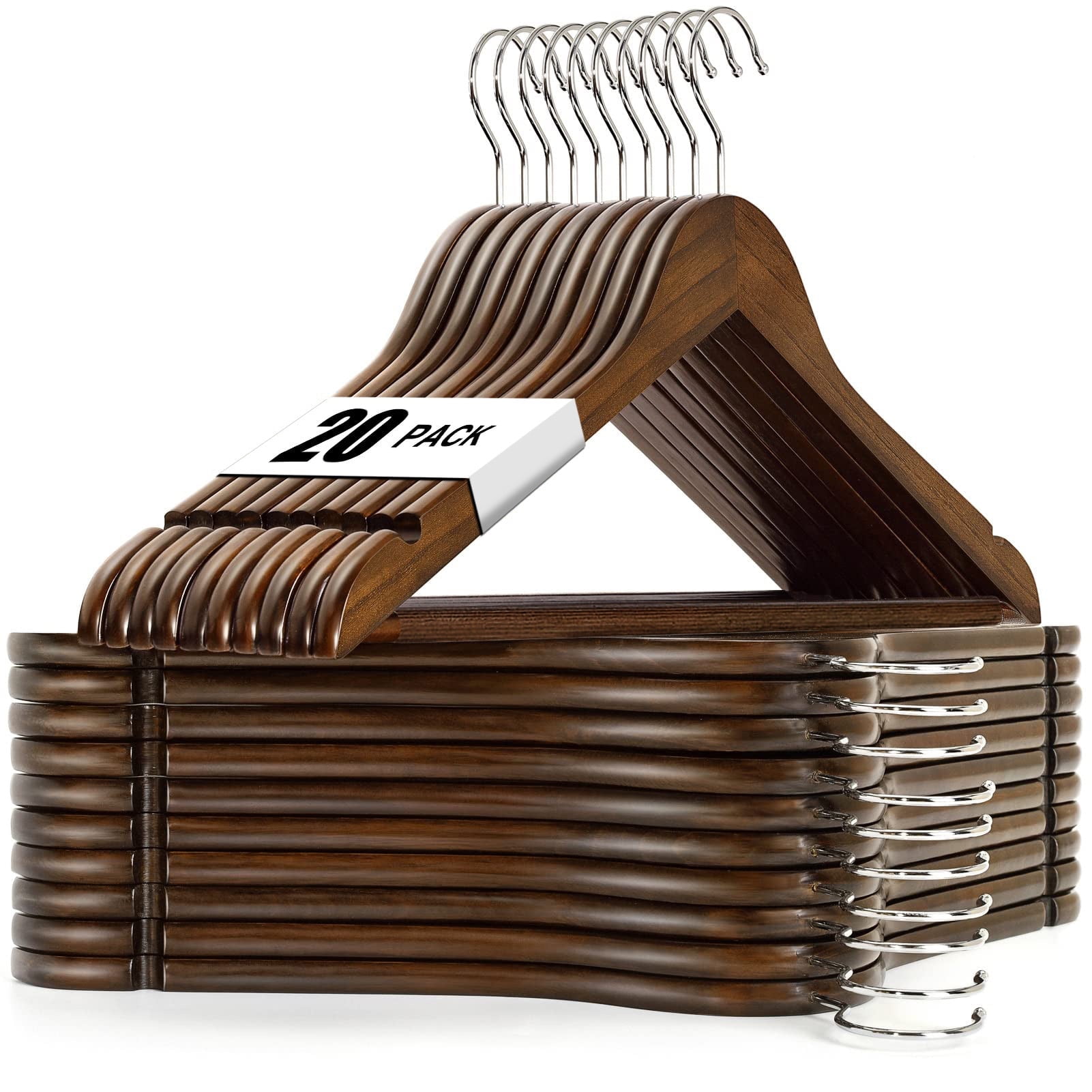 cozymood Wood Hangers, Clothes Hangers, Wooden Hanger, Premium Coat Hanger, 20 Pack, Walnut