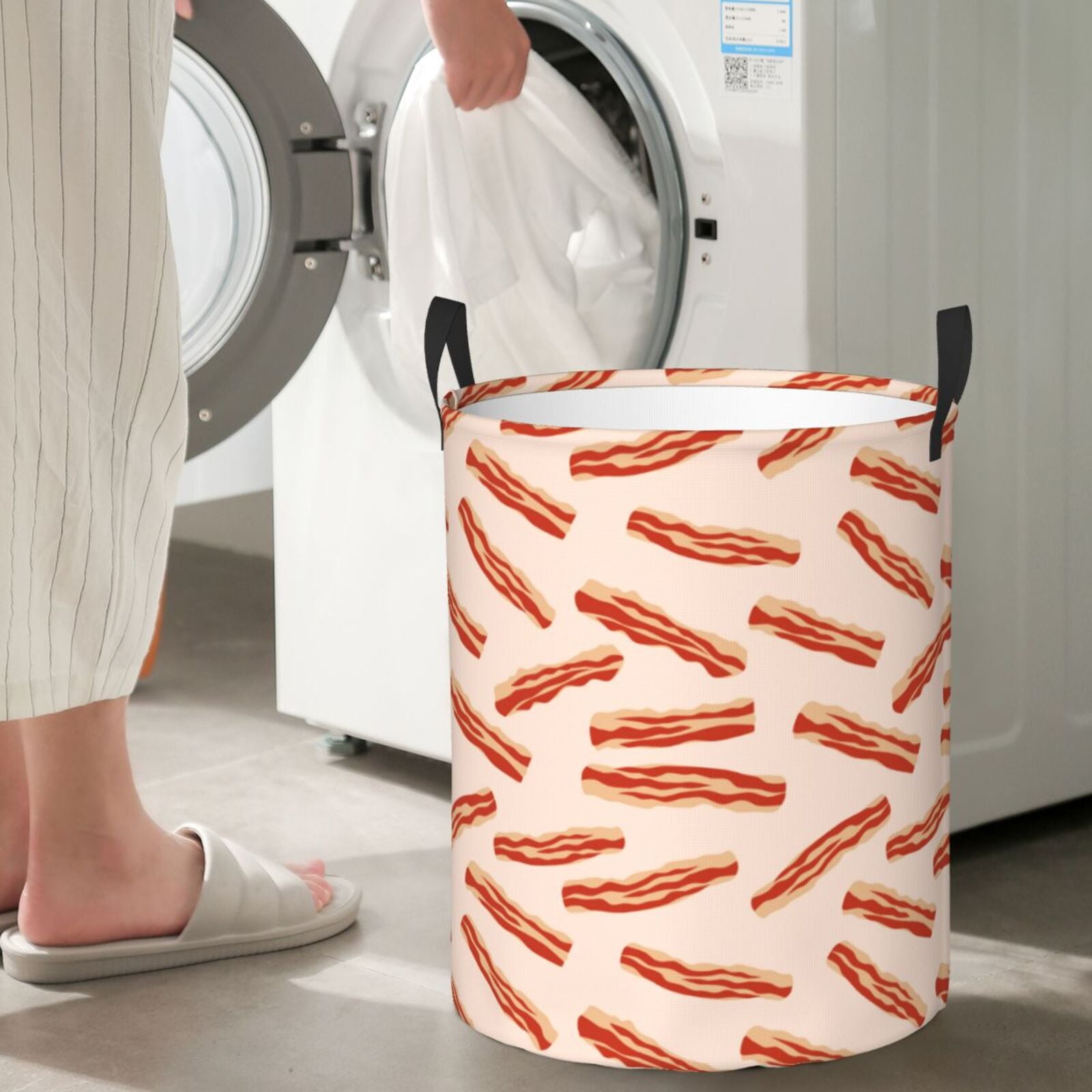 Large Laundry Basket with Handles - Bacon Print No.909 Kids Baby Dirty Clothes Laundry Hamper for Bedroom Aesthetic
