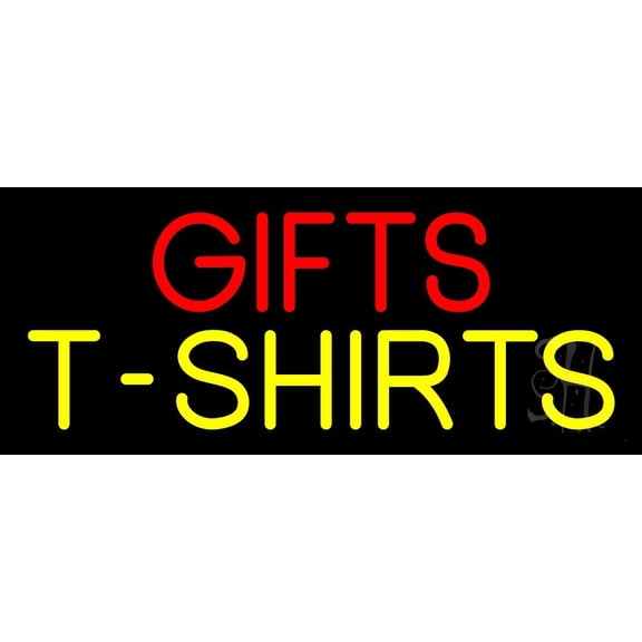 Red Gifts Yellow Tshirts LED Neon Sign 6" Tall x 15" Wide - inches, Black Square Cut Acrylic Backing, with Dimmer - Premium built indoor Sign for Storefront, Store interior.