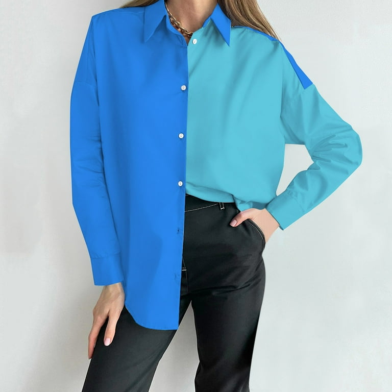 adviicd Skyline Cotton Sleep Shirt Womens Colorblock Loose Lapel