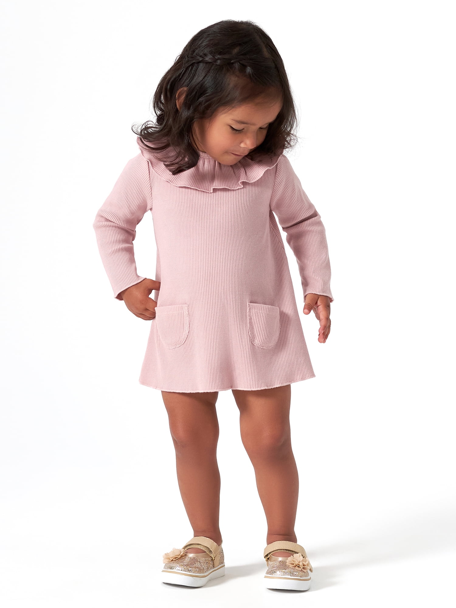 Modern Moments by Gerber Baby Girl Ribbed Long Sleeve Dress & Diaper Cover Outfit Set, 2 Piece, Sizes 0/3-24 Months