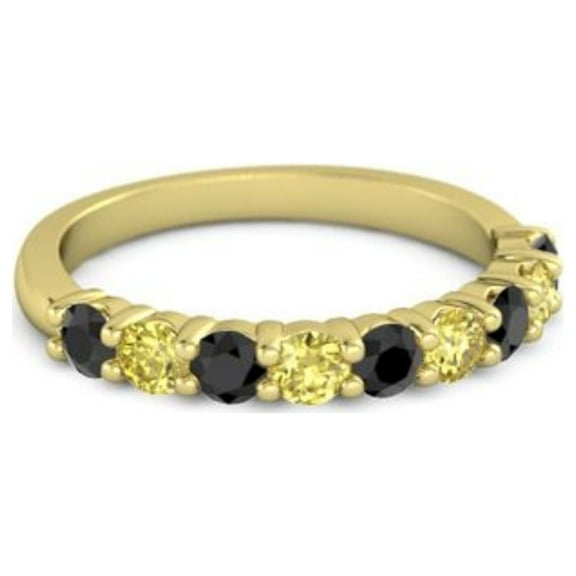 925 Silver Round 2.5MM Black Spinel Tourmaline Eternity Yellow Plated Ring