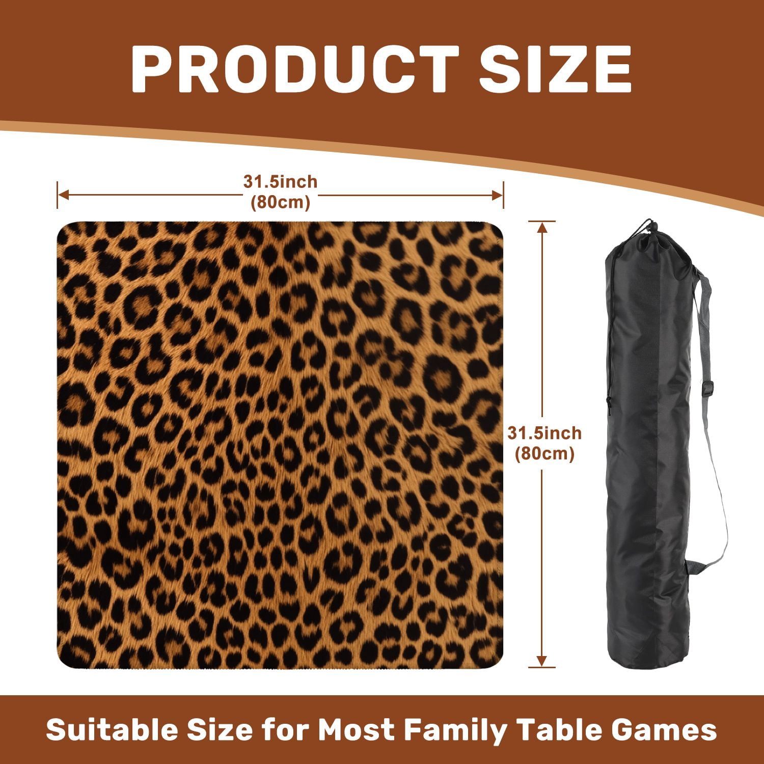 Mahjong Mat 31.5" x 31.5" print simulates elegant leopard skin its distinct spots striking Non-Slip Noise Reduction American Mahjong Tiles Table Cover for Dominoes Poker Card Board Games Gift