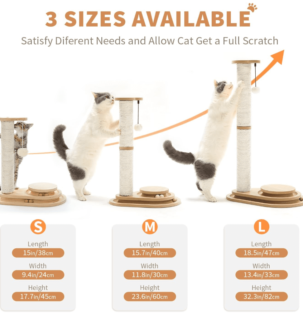 Cat Scratching Post Cat Scratcher Kitten Toys for Indoor Cats Wooden Ball Track Two-Layer Modern Sisal 23.4" Tall Scratch Post Interactive Toy with Dangling Ball Middle Size
