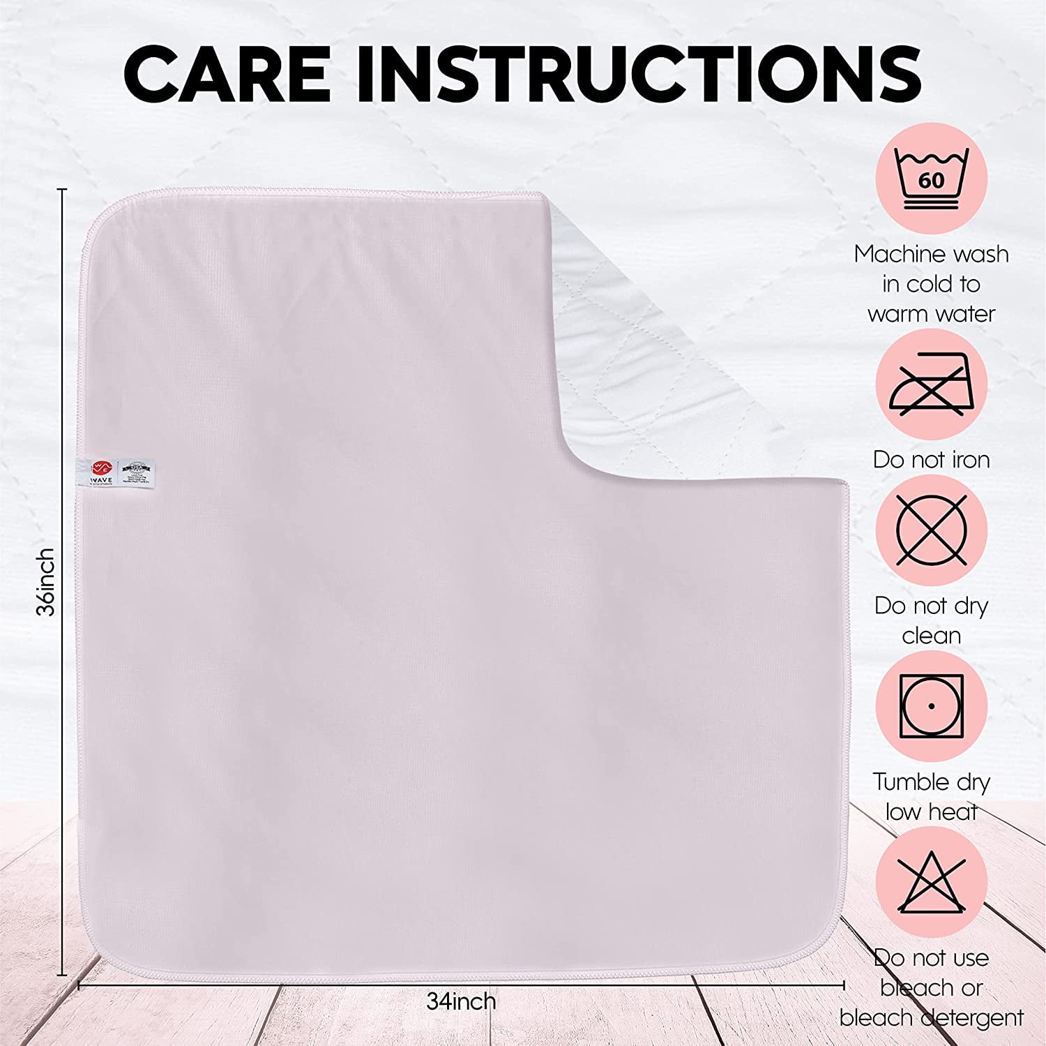 Heavy Absorbency Washable Underpads, Large Bed Pads, 34" x 36", for use as Incontinence Bed Pads, Great for Dogs, Cats, Bunny & Seniors, Made in the USA