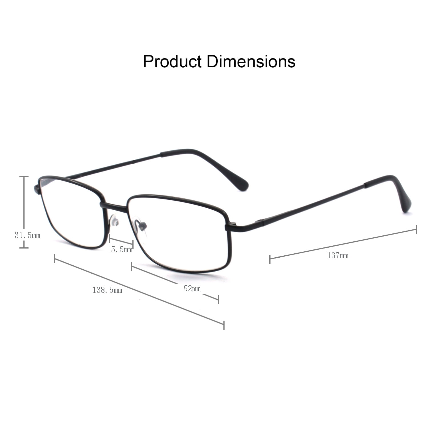 EYE ZOOM 5 Pack Unisex Rectangular Metal Reading Glasses with Spring Hinge, Mul_Color, +225