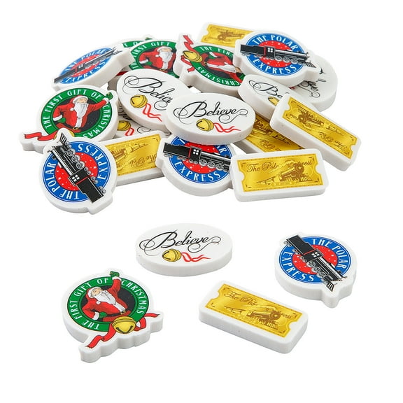 3/4" – 1 1/2" The Polar Express Rubber Christmas Erasers - 24 Pieces