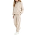 thumbnail image 5 of Girls Outfit Set Baggy Long Sleeves Hooded Sweatshirt Side Stripe Flare Pants 2 Piece Casual Lightweight Fashion Outfits White 13-14 Years, 5 of 5