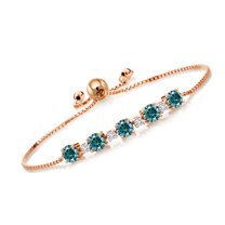 Gem Stone King 18K Rose Gold Plated Silver Tennis Bracelet for Women Round Blue Moissanite and G-H Lab Grown Diamond 2.76cttw