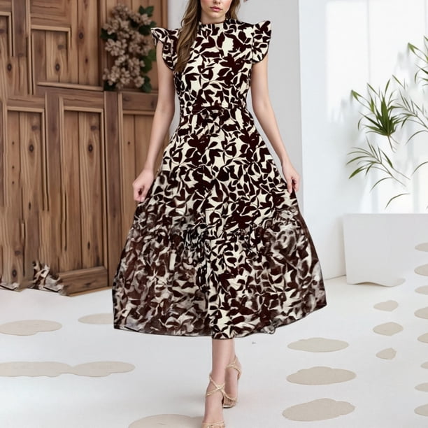 WILLBEST Vestidos Primavera Verano 2025 Vestido Informal Holgado Con Cuello En V Y Estampado Plisado Para Mujer