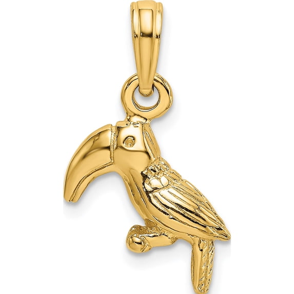 14K Yellow Gold 3-D Textured/Polished Toucan Bird Charm (18.8 X 12.3) Made In United States k6448