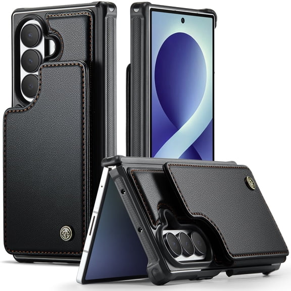 Magcova for Samsung Galaxy Z Fold 8 Wallet Phone Case with Hinge Protection,RFID Blocking Credit Slots PU Leather Shockproof Stand Flip Cover,Black