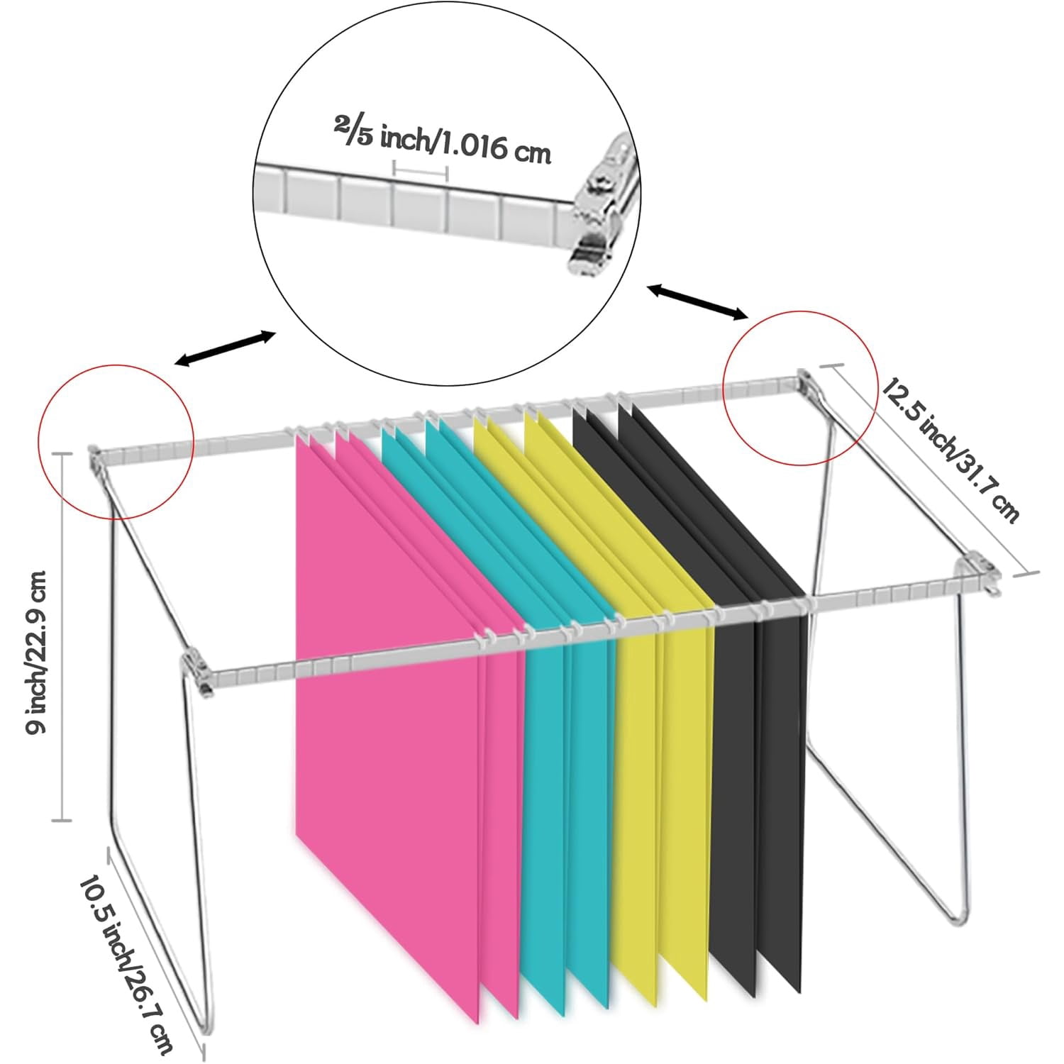 Heavy Duty Steel Hanging File Frame,Letter Size Hanging File Folder Frame,Adjustable Length 11" to 18",2 Packs(Without Folders)
