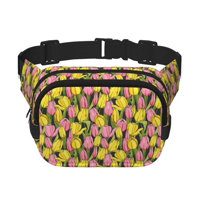 Fotbe Tulips Flowers Cangurera Cuadrada con Estampado de Doble Capa, Bolsa de Cintura Ajustable Mini para Hombres y Mujeres