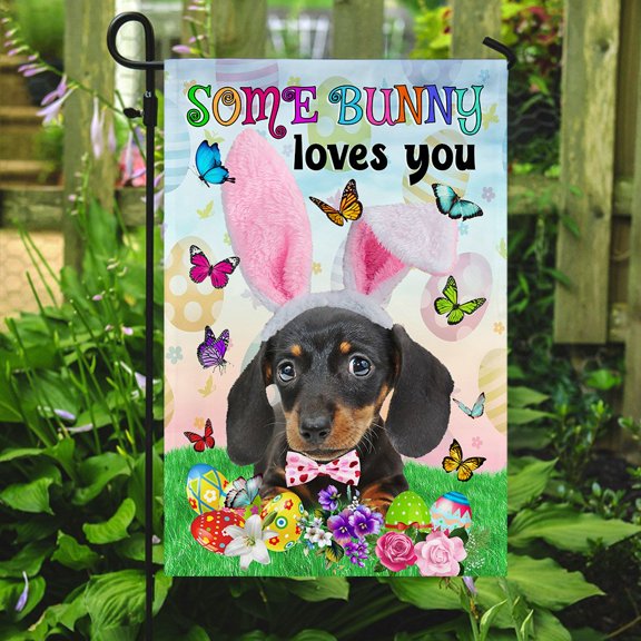 FLAGWIX Dachshund Easter Some Bunny Loves You Flag, Outdoor Easter Decoration - Garden Flag (11.5" x 17.5")