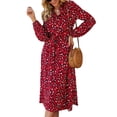 thumbnail image 1 of Vestido Leopardo Cuello alto Estampado floral Manga larga linterna Vestido de longitud media para dama Rojo L, 1 of 6