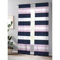 thumbnail image 4 of Sheer Curtains 96 Inches Long 2 Panels Set for Living Room, Pink Navy Blue Striped Semi Sheer Curtains for Windows, Minimalist Abstract Lines Artwork Voile Window Treatments Rod Pocket Curtain, 4 of 7