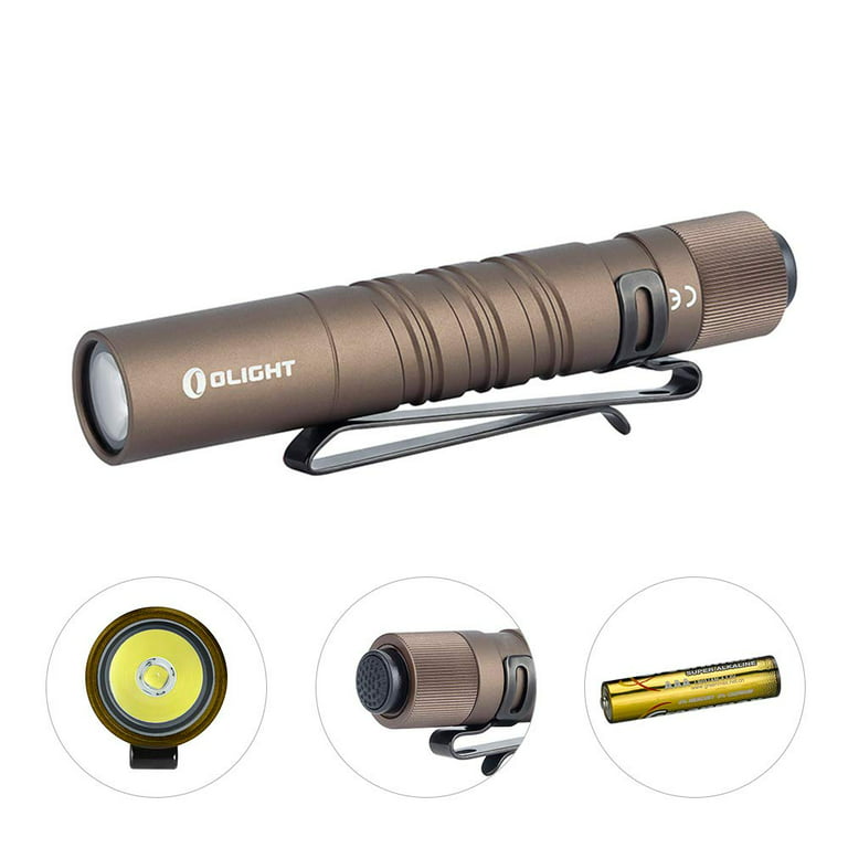 Olight i3T EOS 180 Lumens (Desert Tan) Dual-Output Slim EDC Flashlight for  Camping and Hiking, Tail Cap Swith LED Flashlight with AAA Battery 
