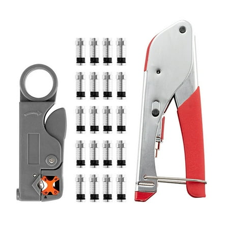 

Andoer Network Cable Tool Set Crimping Pliers Set Coaxial Cable Press Pliers Rotary Adjustable Wire Stripper with 20pcs F-connector