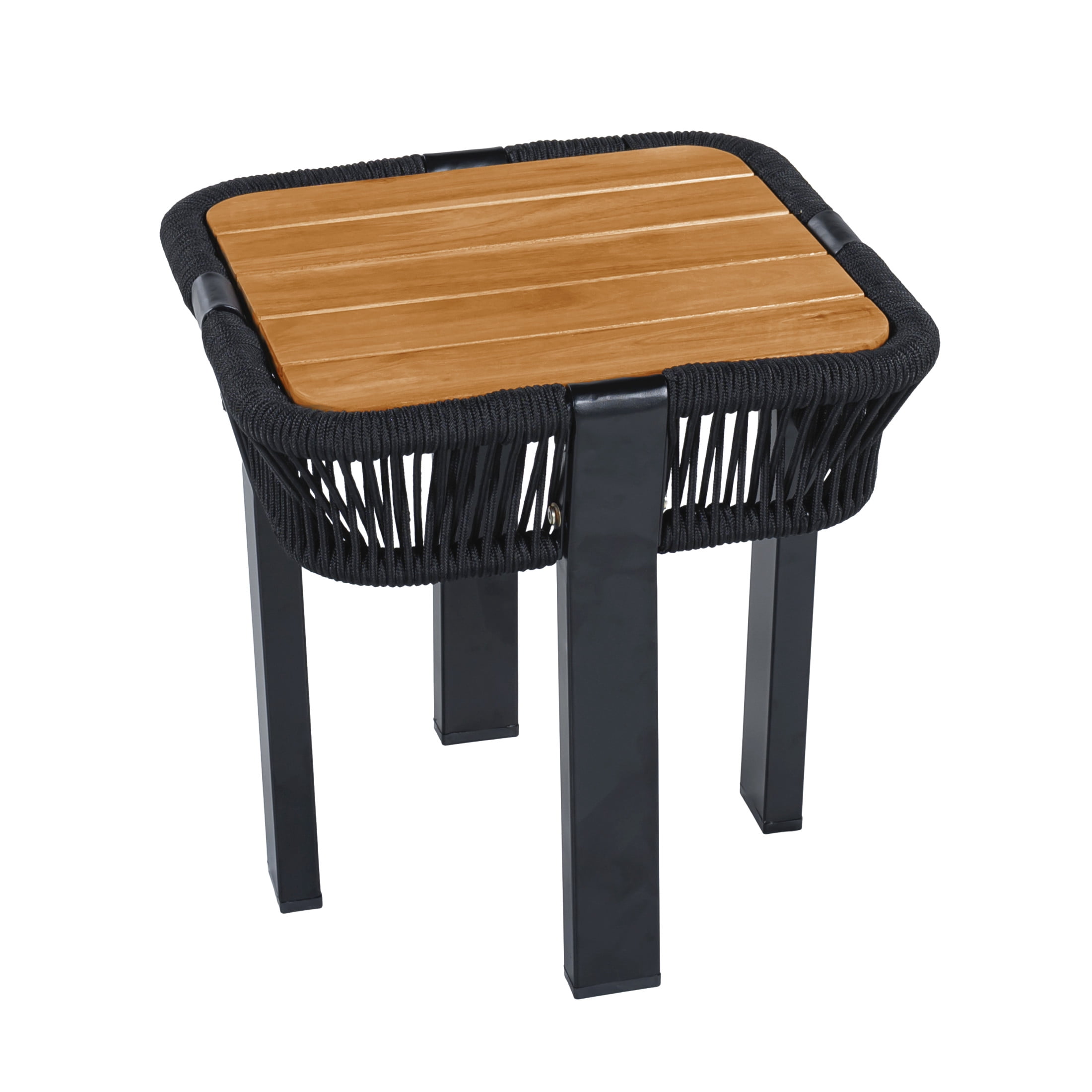 Christopher Knight Home Acacia Wood Outdoor Side Table with Rope Accent and Metal Frame, Black