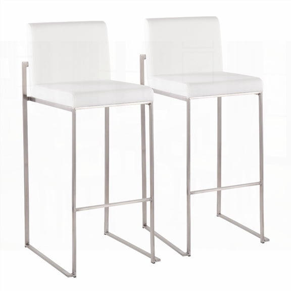 Set of 2 Contemporary High Back Bar Stools in Stainless Steel with White Velvet - Modern Style for Various Spaces