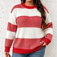 thumbnail image 3 of yillto Plus Size Women Sweater Color Block Striped Fashion Crew Neck Pullover Knit Loose Sweaters, 3 of 6