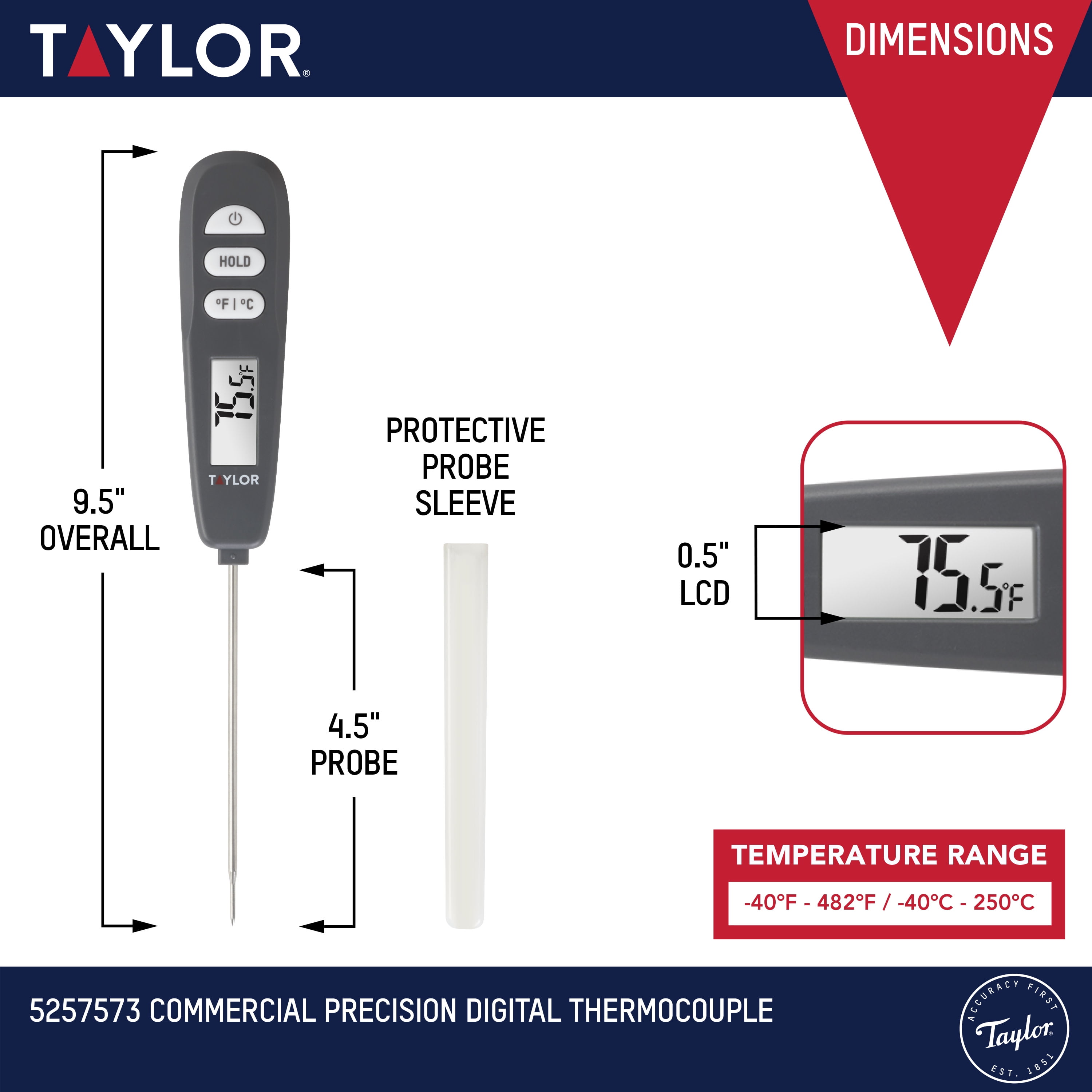 Taylor Precision Products Digital Bright LED Display Instant Read  Thermometer - 5265465