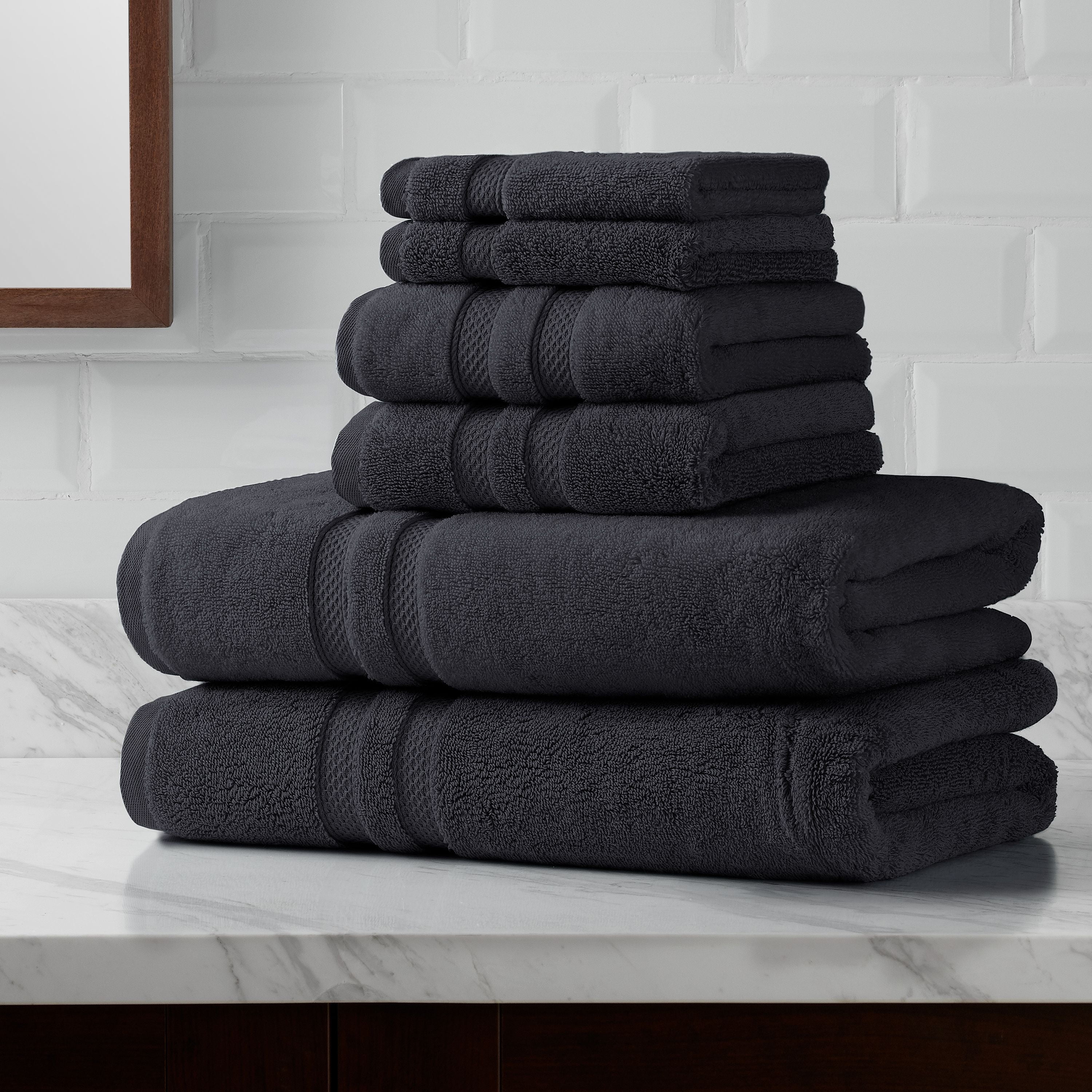 Hotel Style Turkish Cotton Bath Towel Collection, 6Piece Set, Granite