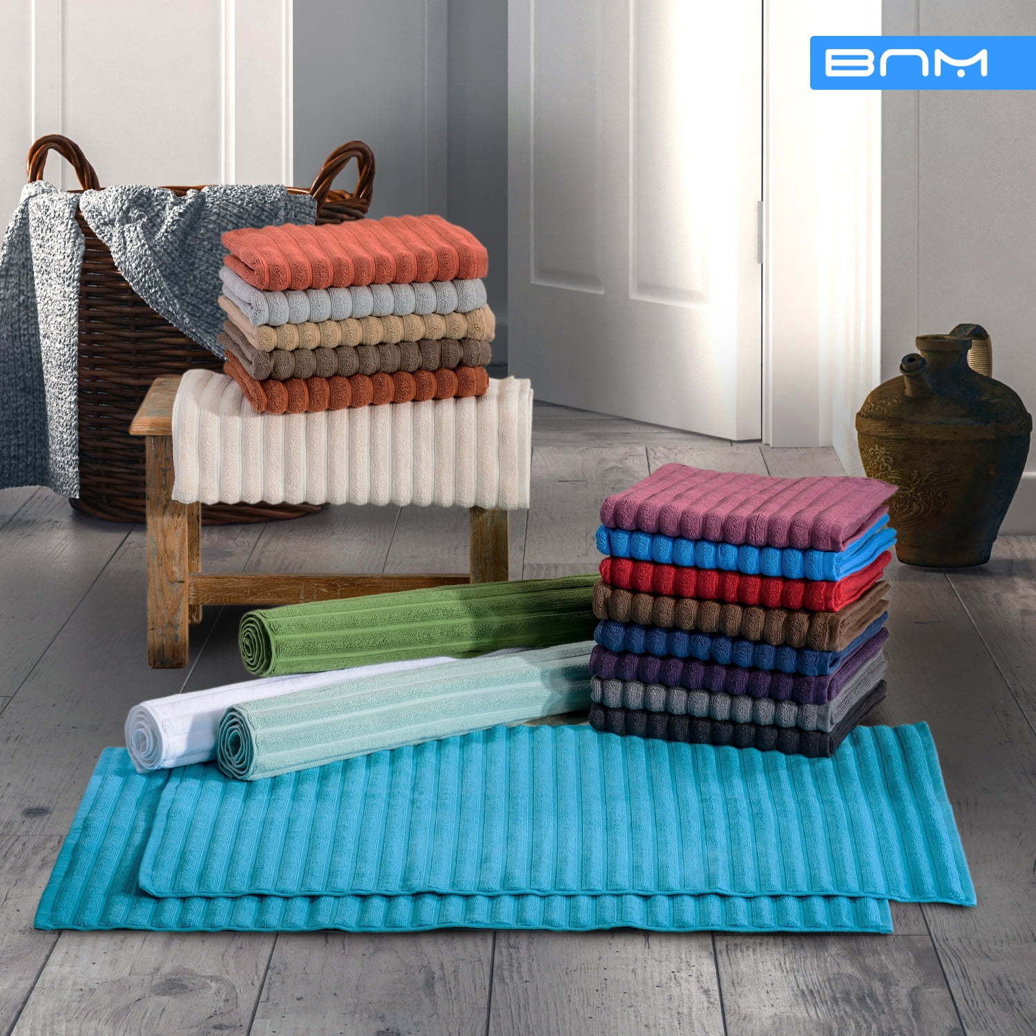 Lined 100% Combed Cotton Bath Mats Set for Bathroom 2 Piece, Brown