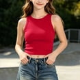 thumbnail image 2 of Big Girls Ribbed Tank Tops - Crew Neck Sleeveless Crop Tops for Girl Casual Lightweight Slim Fitted Summer Tanks, Red, 13 Years, 2 of 7