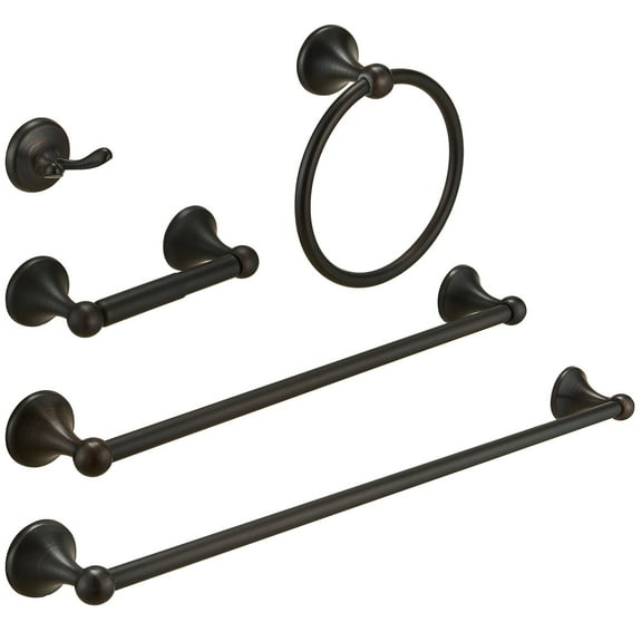 5-Piece Bath Hardware with Towel Bar Towel Hook Toilet Paper Holder and Towel Ring Set in Oil Rubbed Bronze