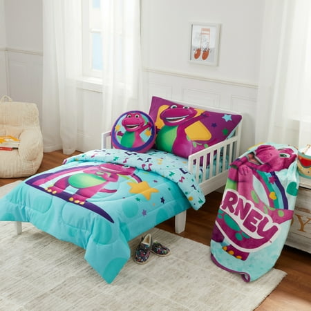 Barney Toddler Bedding 5Pc Set Comforter Sheet Pillowcase Throw Pillow