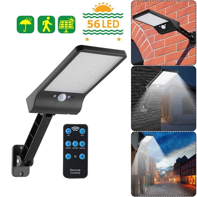 Lámpara Lámpara de calle con control remoto de luz de pared con sensor de movimiento solar de 56 LED (negro) Ndcxsfigh Nuevos Originales