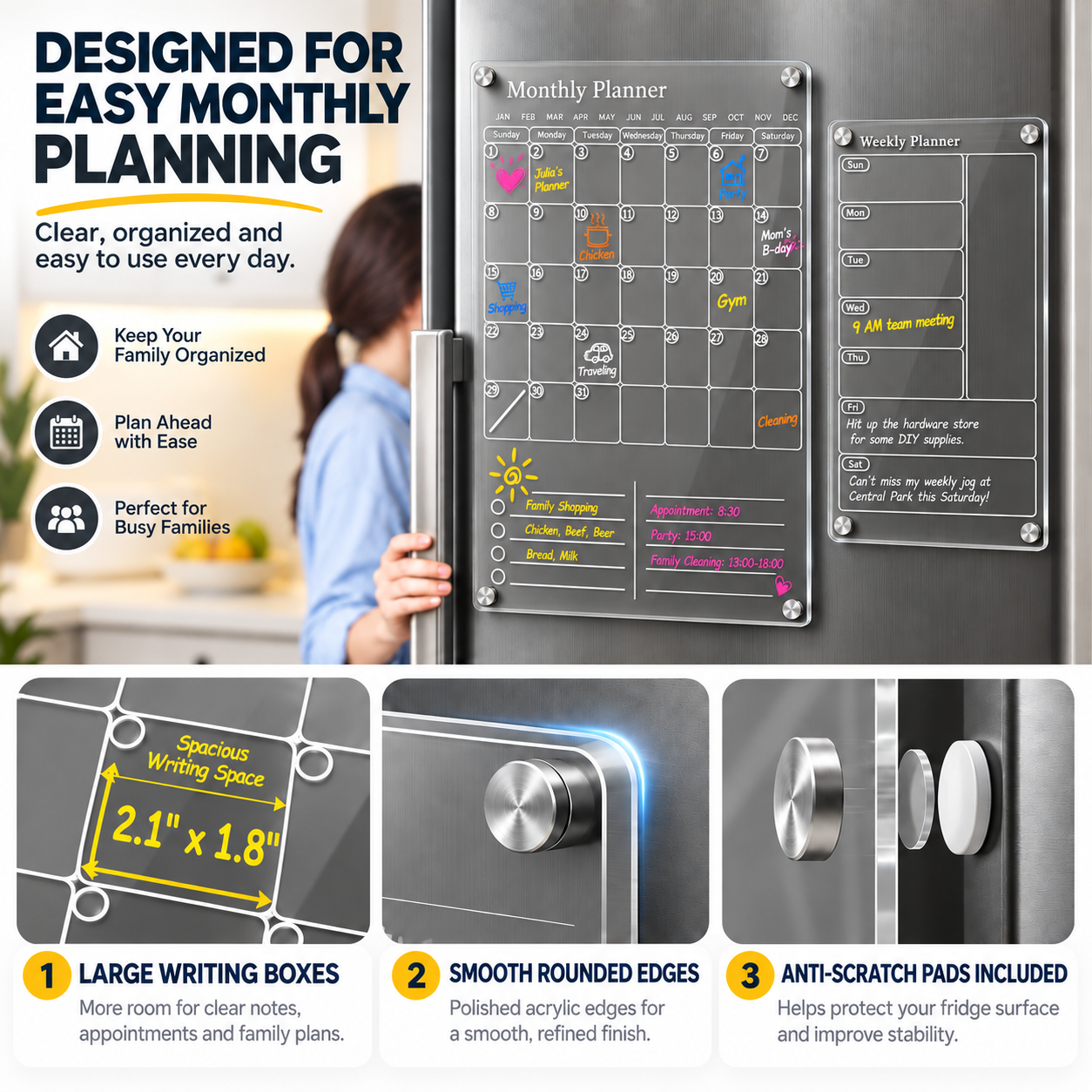 ideaTech Clear Acrylic Magnetic Refrigerator Calendar photo 2