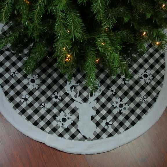 Northlight 48" Black and White Plaid Reindeer Christmas Tree Skirt