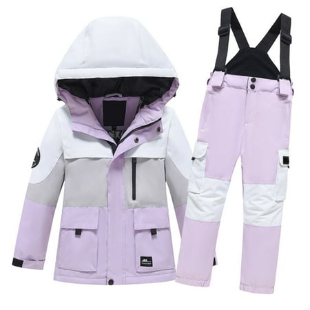 KDSJSXW 2 Piece Sets Kids Girls Boys Ski Suit Long Sleeve Thickened Velvet Warm Jacket + Snow Pants Set Windproof and Water Proof Top Pants Set Winter Warm Outfits (A 140)