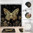 thumbnail image 4 of 4 Pcs Shower Curtain Sets, Gold Blue Butterfly Moth Black Waterproof Bathroom Sets with Non-Slip Rugs, Toilet Lid Cover and Bath Mat, 12 Hooks, Accessories Home Bathroom Decor 72" X 72", 4 of 6