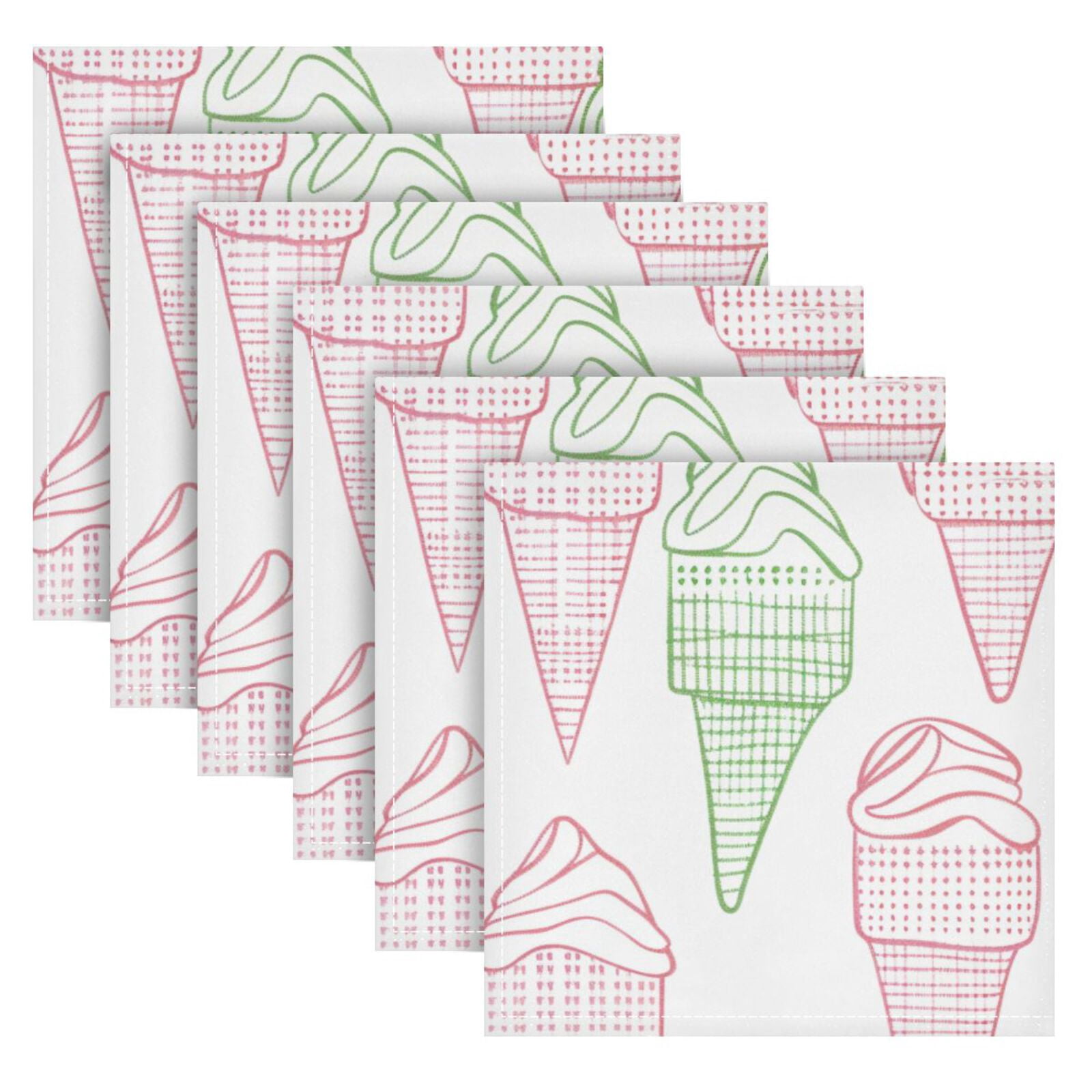 JSTEL Summer Icecream Doodle Cloth Napkins Set of 6, 20x20 Inch Washable and Reusable Napkin for Decoupage Dinner Party Everyday Use