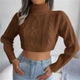thumbnail image 3 of Duoif Sweaters for Women Trendy Women's Long Sleeved Floral Knitted Soft Pullover Short Sweater Women's Sweaters Womens Tops Brown L, 3 of 5