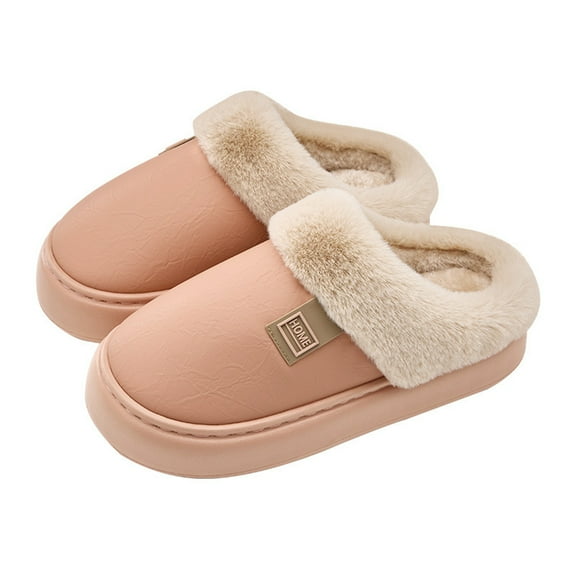 AUXDIQ Women Men Comfortable Fleece Winter Slippers Warm Slip-on House Shoes Indoor Outdoor, Pink, 9/10 US