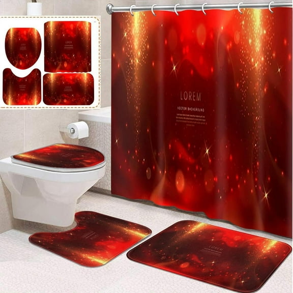 4 Pcs Bathroom Sets with Shower Curtain and Rugs, Red Black Leopard Cheetah Paw, Bathroom Decor Cat Brown Dog Retro Shower Curtain Sets for Bathroom Decor