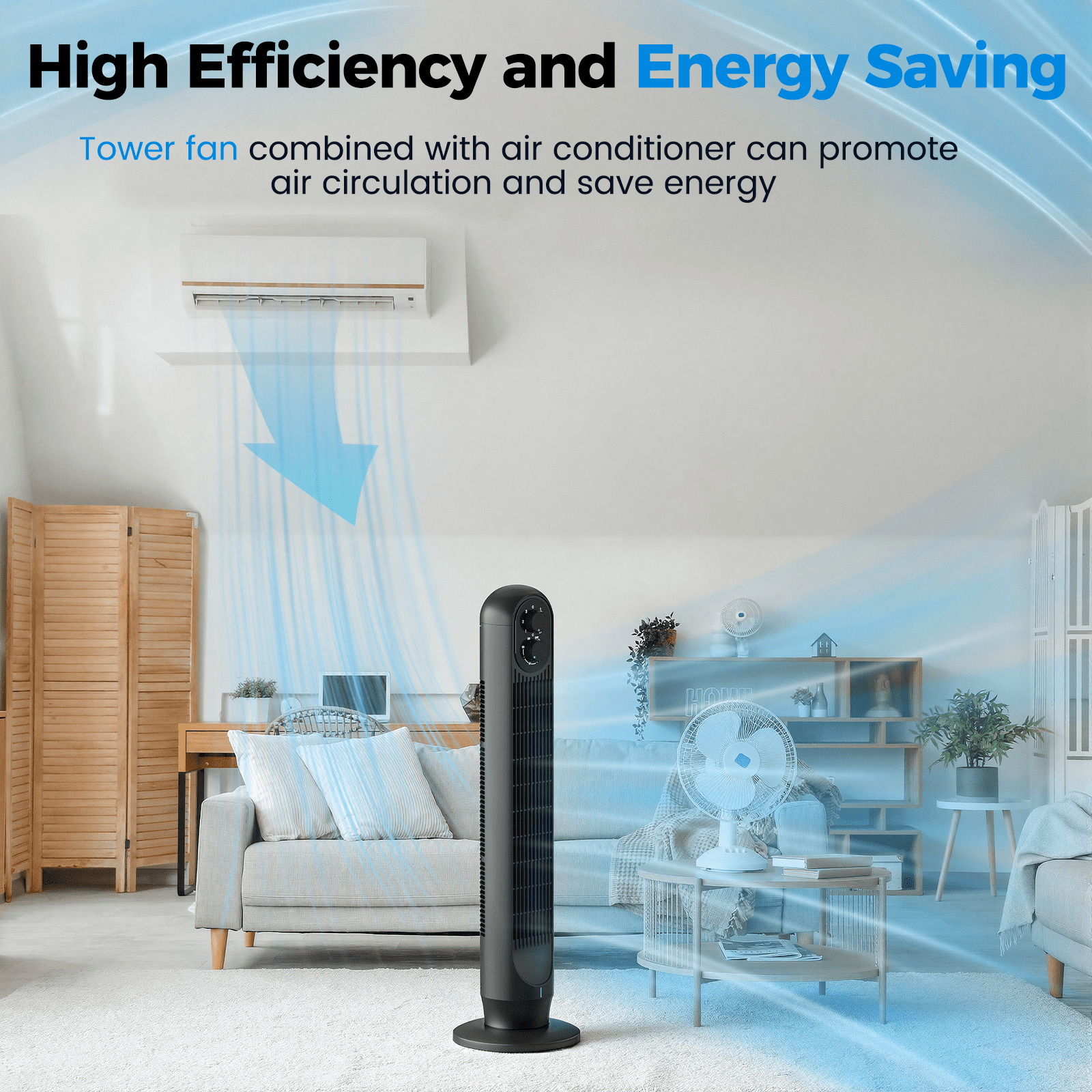 Tower Fan, 31" Oscillating Standing Fan for Home, Patbrela  Floor Fan with 360° Dual Knob Control, 3 Speed, Timer Bladeless Fan for Bedroom Office