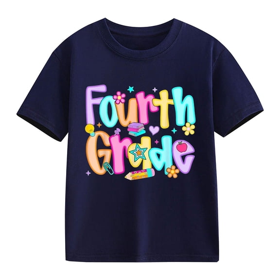 EnJoCho 4th Girls Back-to-School Shirts Preschool Kindergarten First Day of School T-Shirts Kids Short Sleeve Tees Tops Summer First Day Graphic T-Shirt Toddler