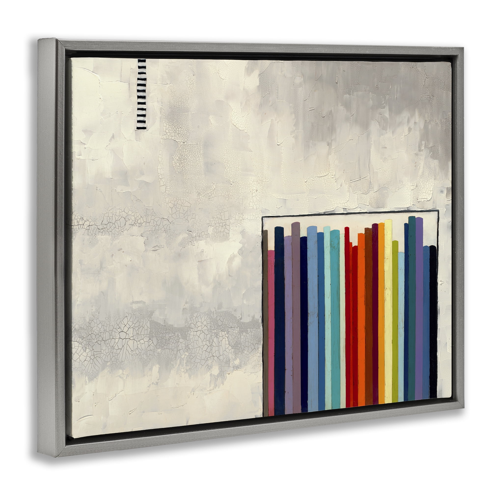 Stupell Industries Rainbow Shapes over Grey Abstract Painting Gray Floater Framed Canvas Art Print Wall Art, 21 x 17