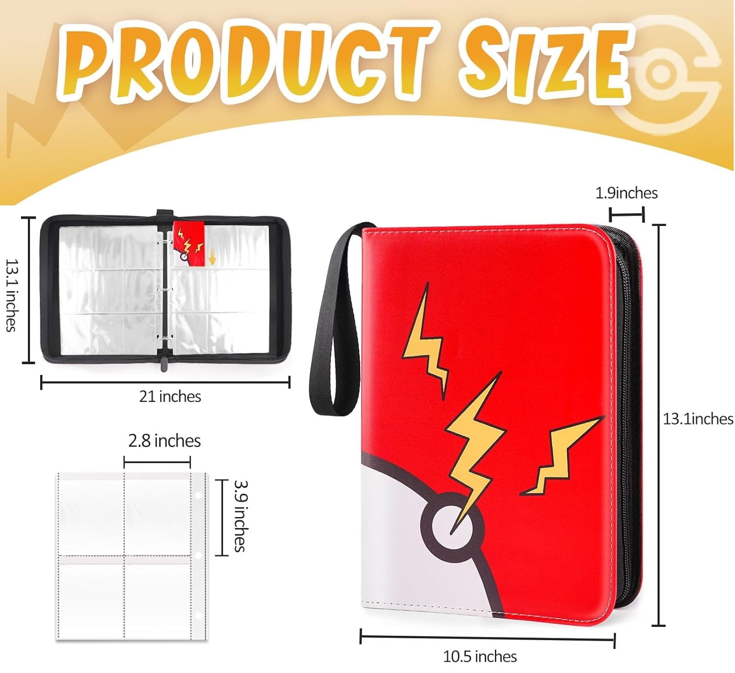 OHHLIHOME Pokemon Card Binder 9-Pocket - 900 Pockets Card Book Zipper Album with 50 Removable Sleeves - Trading Card Binder for TCG