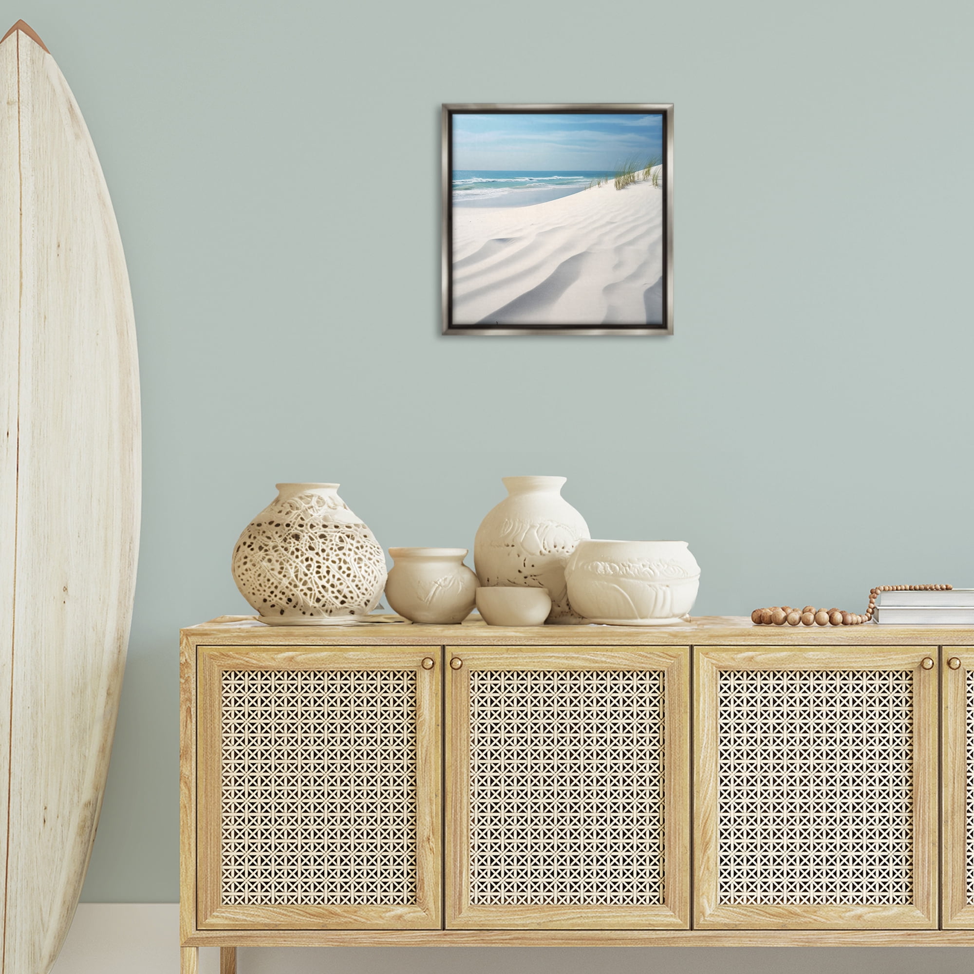 Stupell Industries Seabreeze Windy Dunes Landscape Photography Gray Floater Framed Canvas Art Print Wall Art, 18 x 18