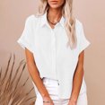 thumbnail image 2 of Kovlvoll Button down Shirts for Women Cotton Linen Casual Summer Turn down Solid Color Short Sleeve Shirt Tops, 2 of 7