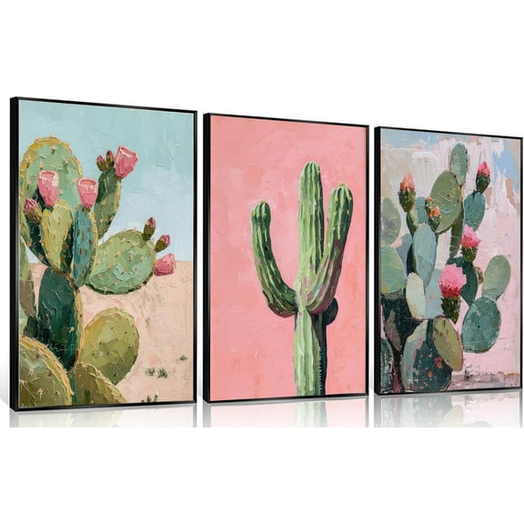Southwestern Desert Canvas Wall Art Saguaro Cactus Painting Picture Wall Decor Pink and Green Plant Landscape Poster Print Artwork for Bedroom livingroom Home Decoration【UND】