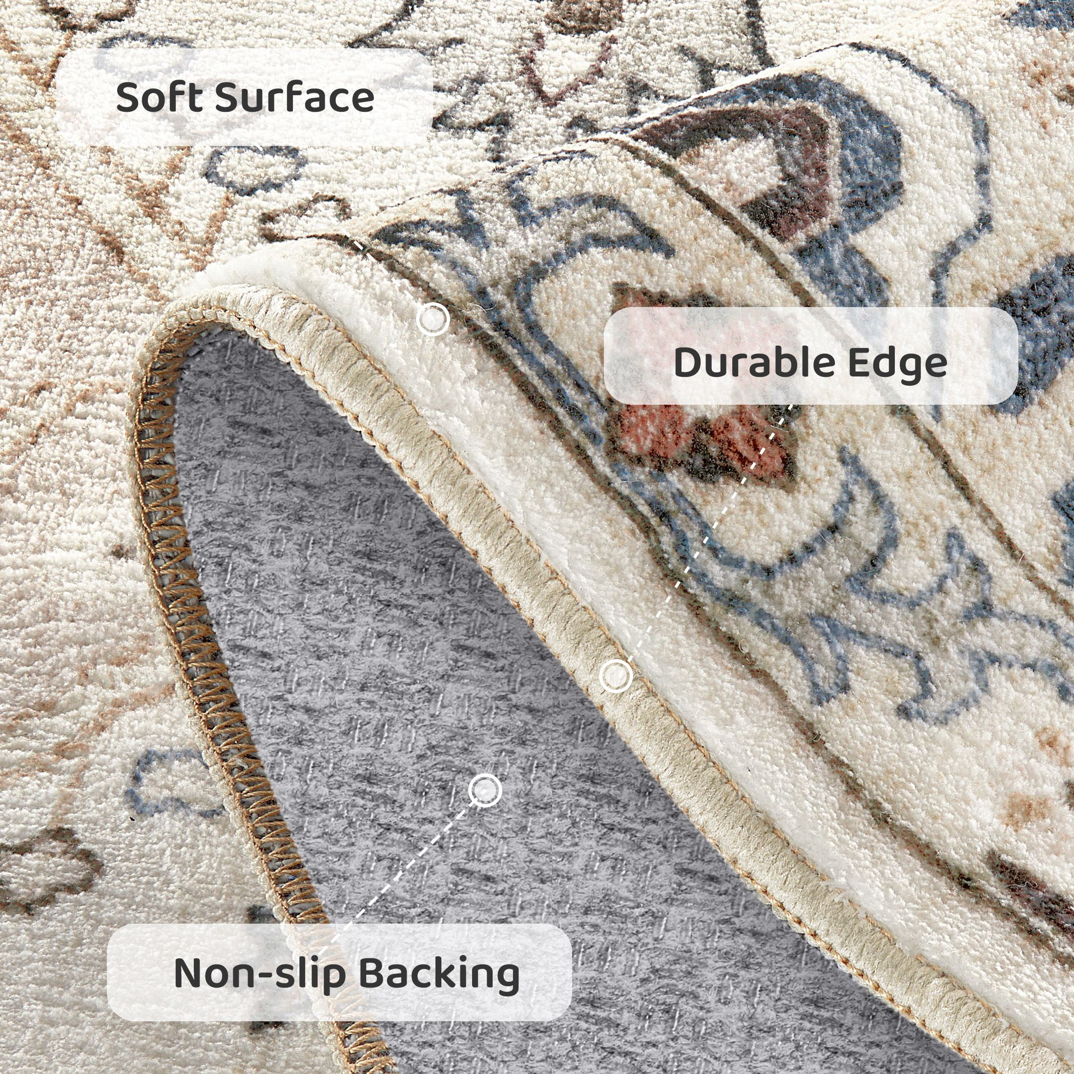 Uermei 10'x14' Large Area Rugs for Living Room: Non-Slip Indoor Carpet, Large Washable Vintage Foldable Rug for Bedroom Dining Room Office - Beige Blue
