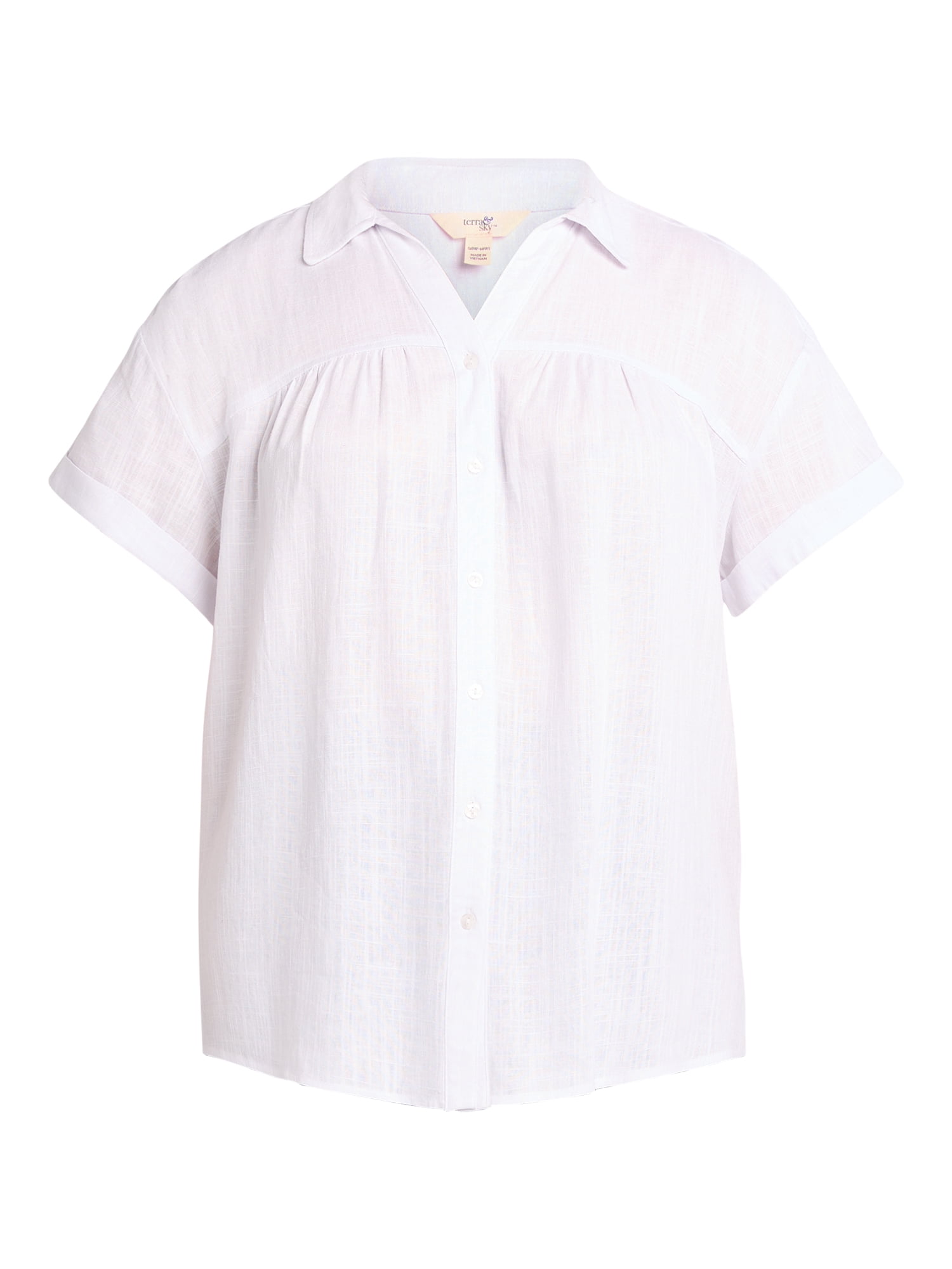 Terra & Sky Women's Plus Size Camp Shirt with Short Sleeves, Sizes, 0X-4X